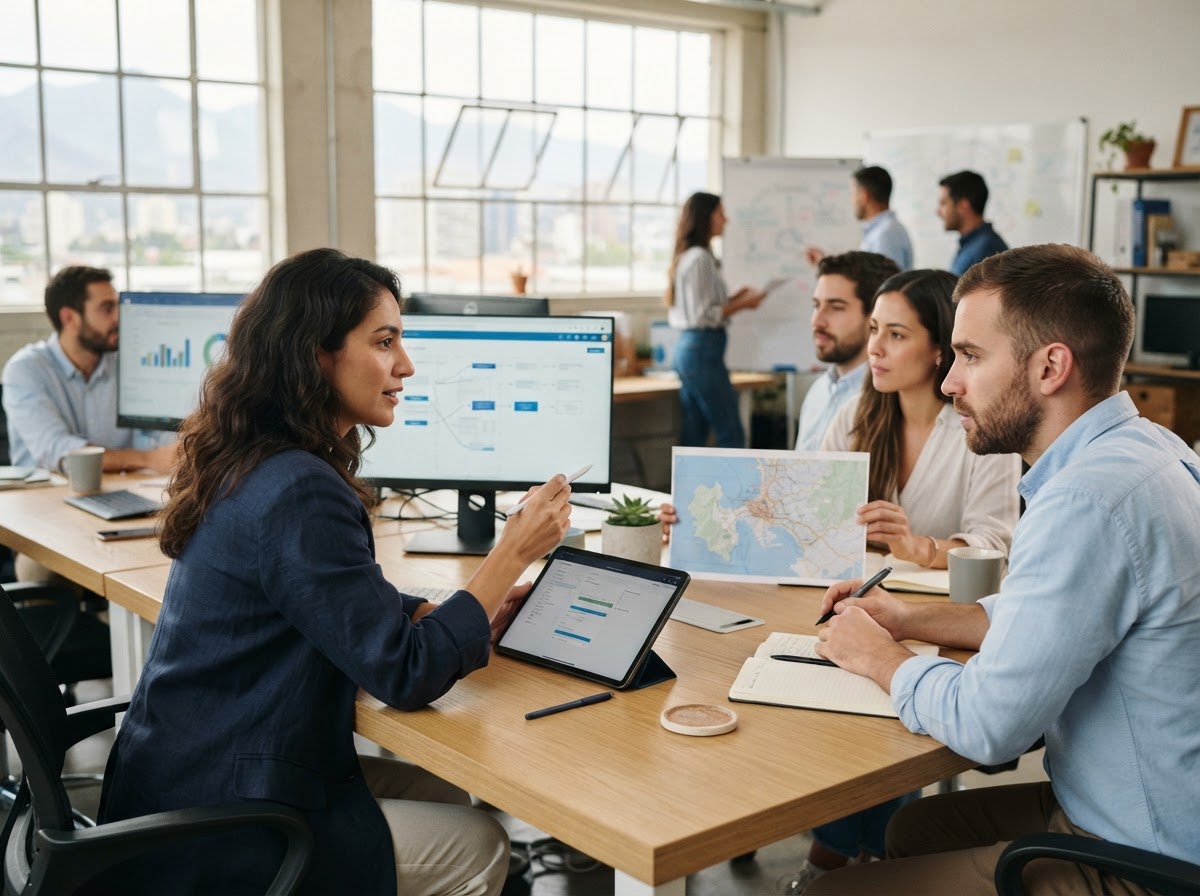 Halcón Portflow equipo analizando modelos de datos para inversionistas remotos